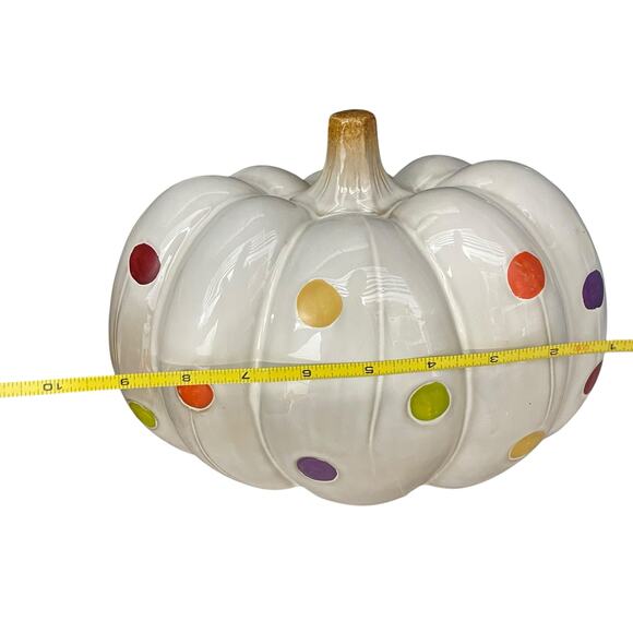 Ceramic Polka Dot Pumpkin White Multi Color Decor Fall Halloween Autumn READ - Picture 14 of 15
